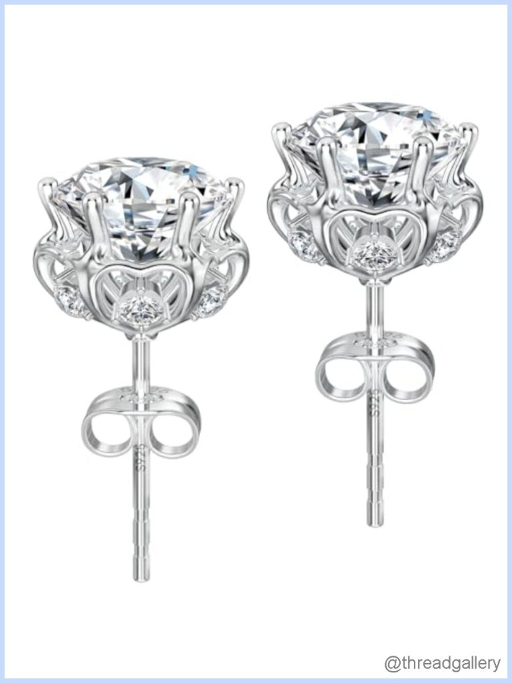 Moissanite Flower Heart Stud Earrings 925 Sterling Silver 18k White Gold Plated